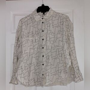 Miou Muse White and Black Geometric Button-Up Shirt